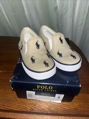 Polo by Ralph Lauren Khaki Canvas Slip-On Sneakers with Black Pony